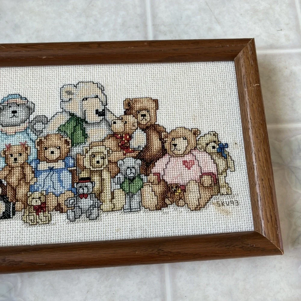 Teddy Bears Gathering‎ Counted Cross Stitch Picture Framed 3D Bear 16.75 X 7